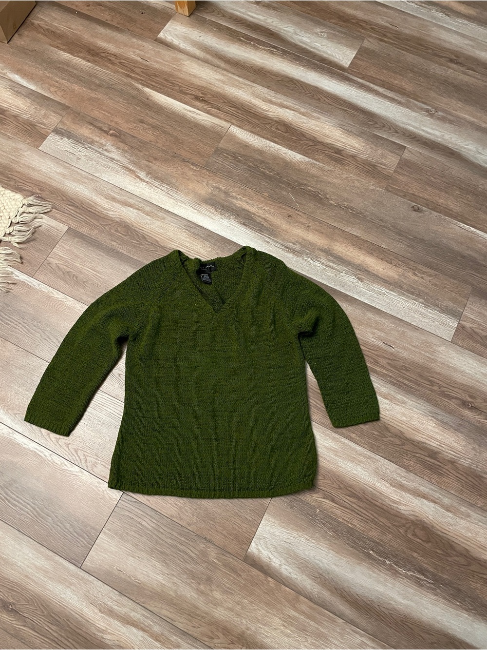 august silk Olive Green V-Neck Knit Sweater